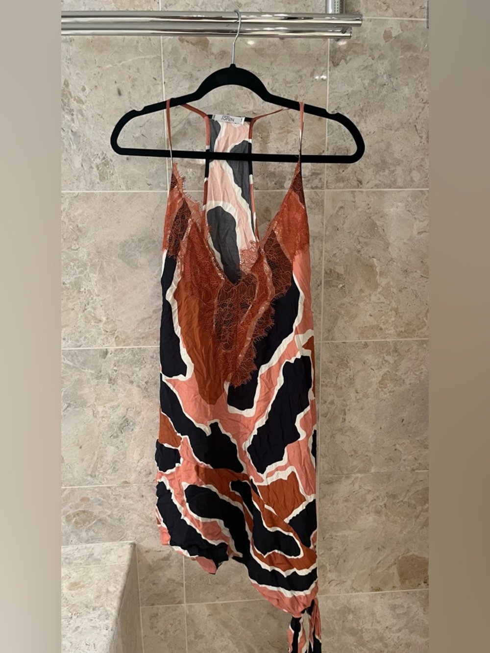 Pink Rust Black Lace Slip Dress